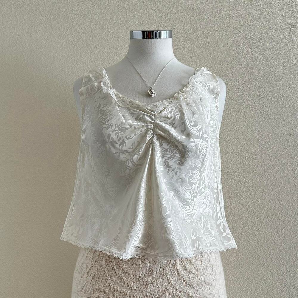 handmade white satin victorian print camisole - Picture 2 of 6